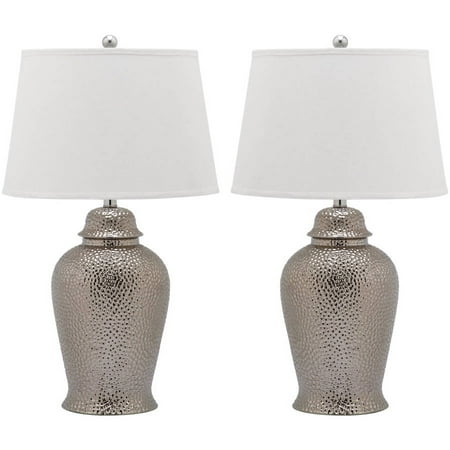 Safavieh Metallica Ginger Jar Lamp with CFL Bulb, Silver with Off-White Shade, Set of 2
