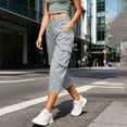 thumbnail image 4 of Womens Straight Leg Capri Cargo Pants High Waisted Button Closure Cropped Trousers with Pockets Casual Work Hiking Pants Gray, 4 of 7