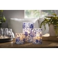 thumbnail image 2 of LED 5"D X 8"H Hand-Poured Wax Candle w/ Blue Floral Design. Next Gen LED Flame Patented Technology w/ Adjustable Brightness Control. 2 C Batteries (Not Included). Multi Timer Function, 4, 6 & 8 hr, 2 of 2