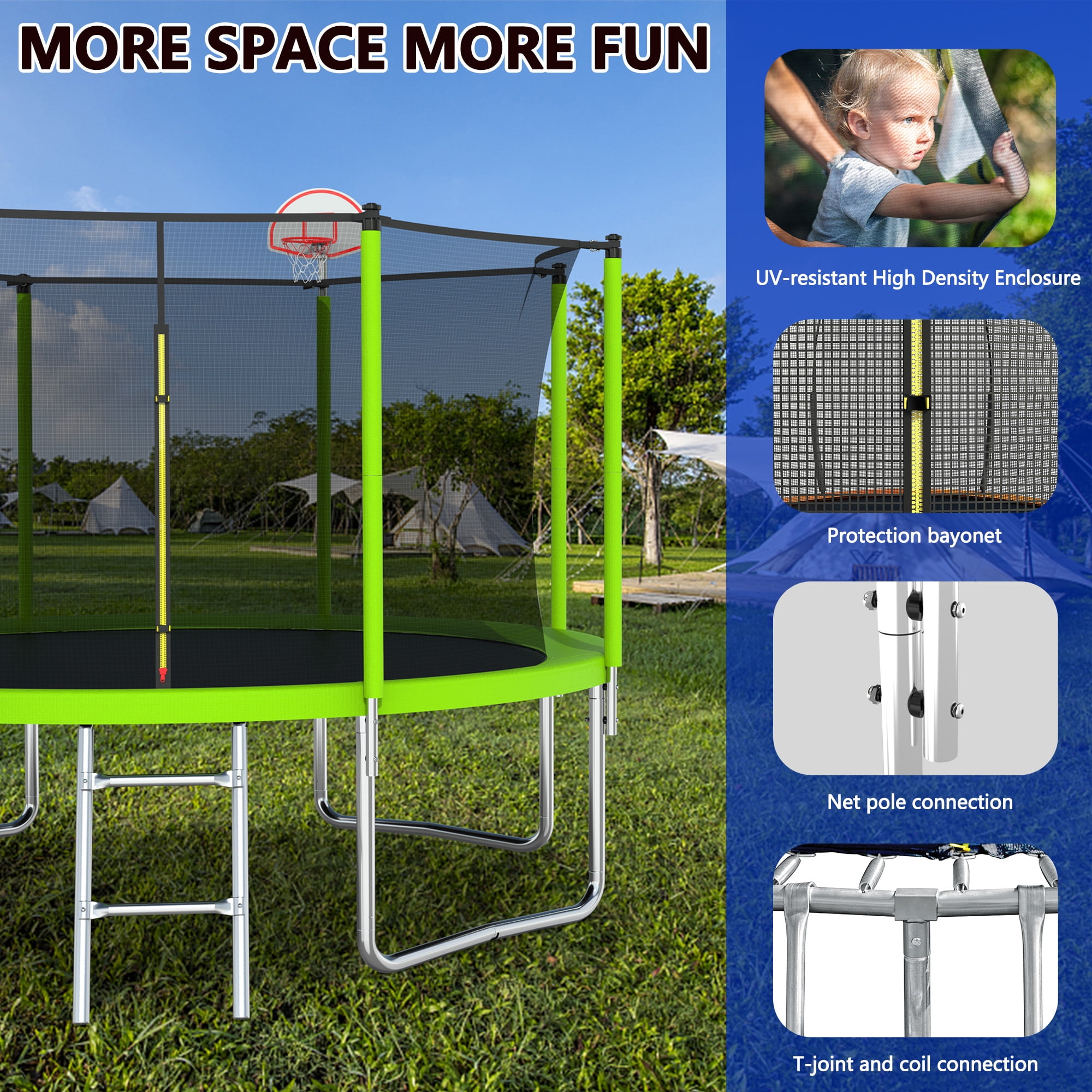 EUROCO 12FT Trampoline with Basketball Hoop & Enclosure, 2000lbs 10FT 12FT 14FT 15FT Trampoline for Kids and Adults, Outdoor Backyard Trampoline