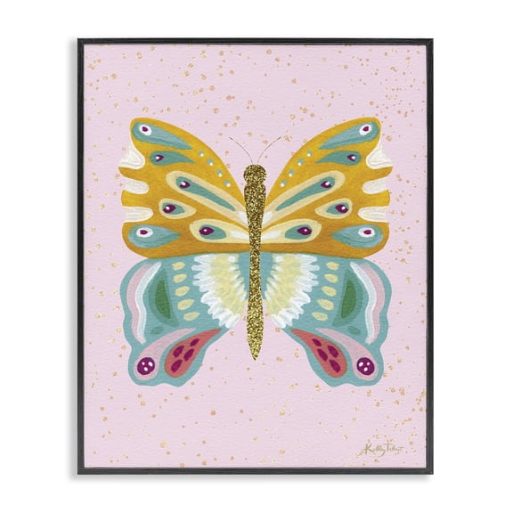 Stupell Industries Eclectic Glitzy Butterfly on Pink Black Framed Giclee Art, 11 x 14, by Kelley Talent