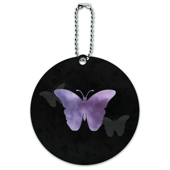 Purple Butterfly Watercolor Silhouette Round Luggage ID Tag Card Suitcase Carry-On