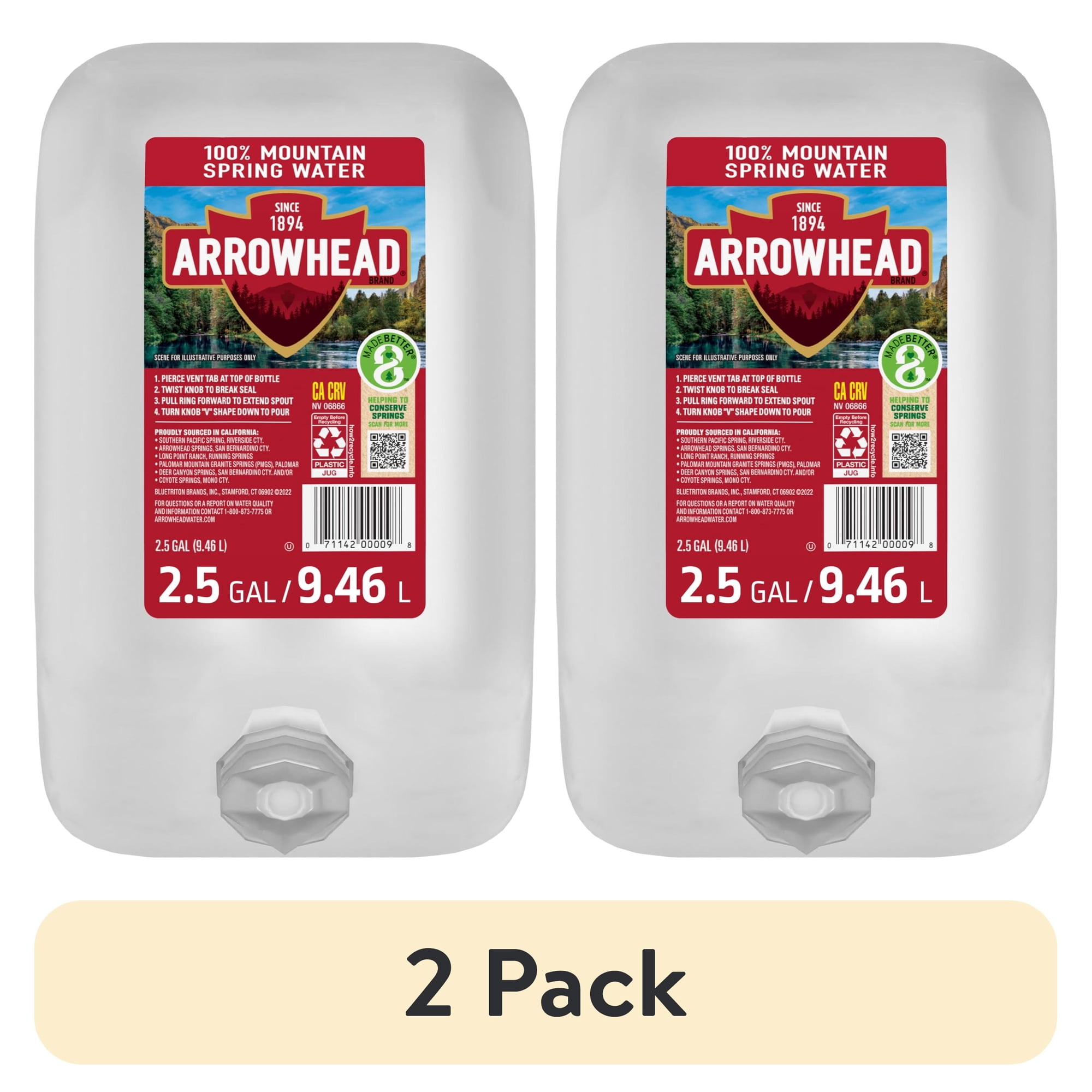 (2 pack) Arrowhead Mountain Spring Water, 2.5 gal, Single Plastic Jug
