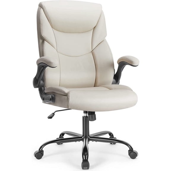 Executive Office Chair ? Ergonomic Adjustable Computer Desk Chairs with High Back Flip-up Armrests, Swivel Task Chair with Lumbar Support, Bonded Leather