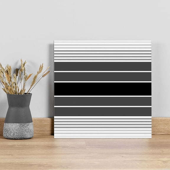 Black Stripe Wall Art Painting on Canvas, Modern Art Black Grey Ombre Striped Canvas Art Home Prints Wall Art Framed Modern Artwork for Living Room Bedroom Wall Decor 12x12in