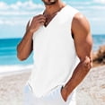 thumbnail image 5 of Sevevn Men's Linen-Look V-Neck Sleeveless Tank Top Workout Casual Vest White 3XL, 5 of 7