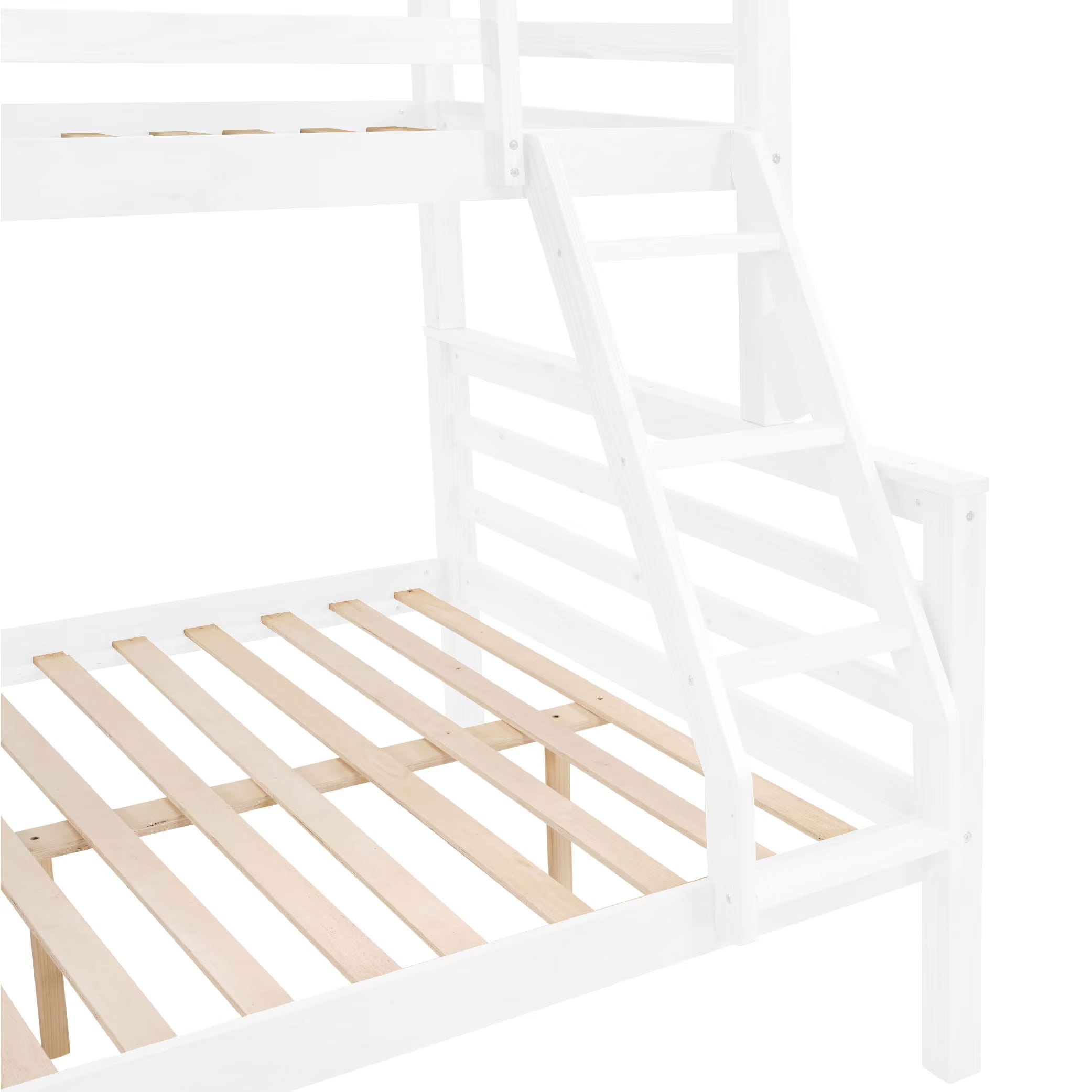 MAYEERTY Twin over Full Bunk Bed with Thick Posts, Solid Wood Bed Frame with High Guardrail and Ladder, for Kids Teens Dorm Rooms Guest Rooms, No Box Spring Needed