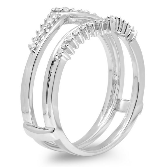 Dazzlingrock Collection 0.25 Carat (ctw) 14K Round Diamond Wedding Band Enhancer Guard Double Ring 1/4 CT, White Gold, Size 5.5
