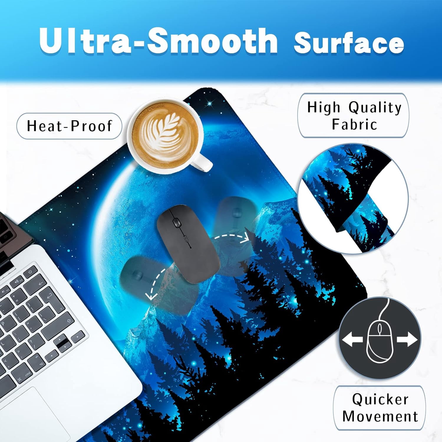 Gaming Mouse Pad, Mouse Pad Large, Keyboard and Mouse Pad, 31.5" x 11.8" XL Mouse Pad, Non-Slip Office Computer Keyboard Mousepad, Desk Pad Large - Moon Mountain Forest