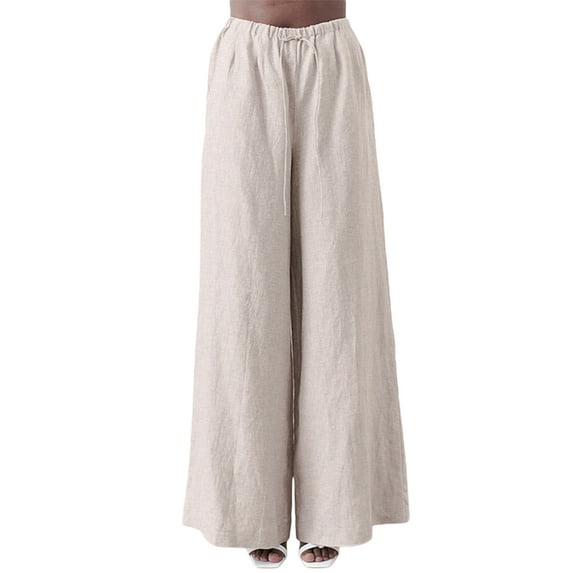 Seyurigaoka Women Wide Leg Pants with Elastic Waist, Solid Color Casual Loose Fit Spring Clothing