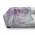 thumbnail image 3 of Indie Soft Flannel Fleece Throw Blanket, Psychedelic Mandala Inspired Round Rose 80s 90s Retro Vintage Vibrant, Cozy Plush for Indoor and Outdoor Use, 50" x 70", Pale Blue Lavender, by Ambesonne, 3 of 6