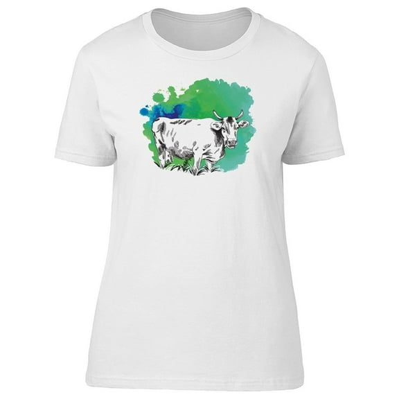 Cool Watercolor Cow Sketch Tee Women's -Image by Shutterstock