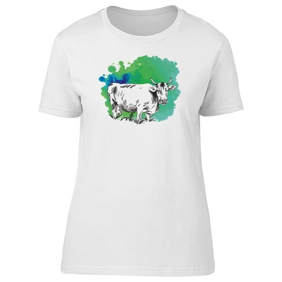 Cool Watercolor Cow Sketch Tee Women's -Image by Shutterstock