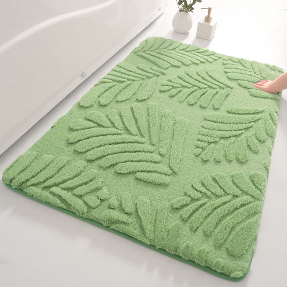 FUDAKUNA Soft Modern Memory Foam Bathroom Rugs Absorbent Non-Slip Backing 20" x 32" Green Leaf Pattern Decorative Bath Mats
