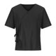 thumbnail image 1 of Blusa de algodón y lino de color sólido con cuello en V inclinado y manga corta para mujer Pompotops  hkajfhjk474082, 1 of 6