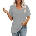 thumbnail image 2 of DPTALR George Women's Summer Spring Short Sleeve V Neck Tees,Cute Business Casual Vacation Basic Tops,Trendy Fashion,Gray,Size M, 2 of 8