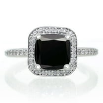 1.5 Carat Princess Cut Black Diamond Classic Halo Engagement Ring on 10k White Gold