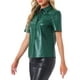 thumbnail image 4 of Camisa de botón de cuero PU INSPIRE CHIC para mujer, blusa de manga corta con cuello, chaqueta, top de fiesta y club XS verde profundo, 4 of 5