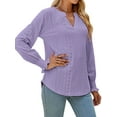 thumbnail image 3 of ZXSXSY Women Notch V Neck Ruffle Long Sleeve Solid Color Hollow Out Blouse, 3 of 7