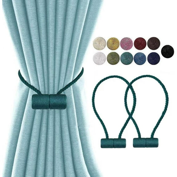 2 Pack Window Magnetic Curtain Tiebacks Holdbacks VS Upgraded 16 Inch Decorrative Outdoor Curtain Tiebacks for Drapery Tie Backs for Home Office Blackout Sheer Curtains(Teal)