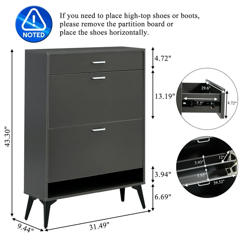 Shoe Storage Cabinet, HSUNNS 20Pair Shoe Rack Organizer with 2 Flip Drawers  for Entryway, Free Standing Shoe Storage Rack with Drawers and Open Shelf,  Black 