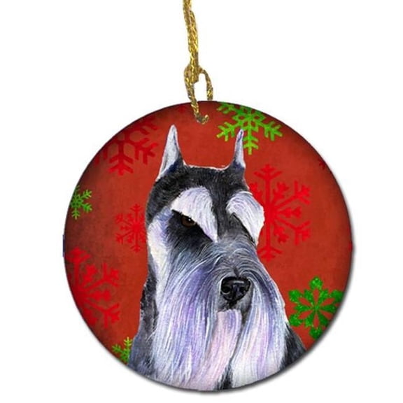 Schnauzer Red Snowflakes Holiday Christmas Ceramic Ornament