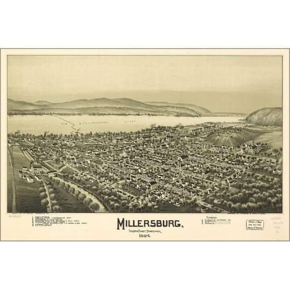 24"x36" Gallery Poster, map of Millersburg, Pennsylvania 1894