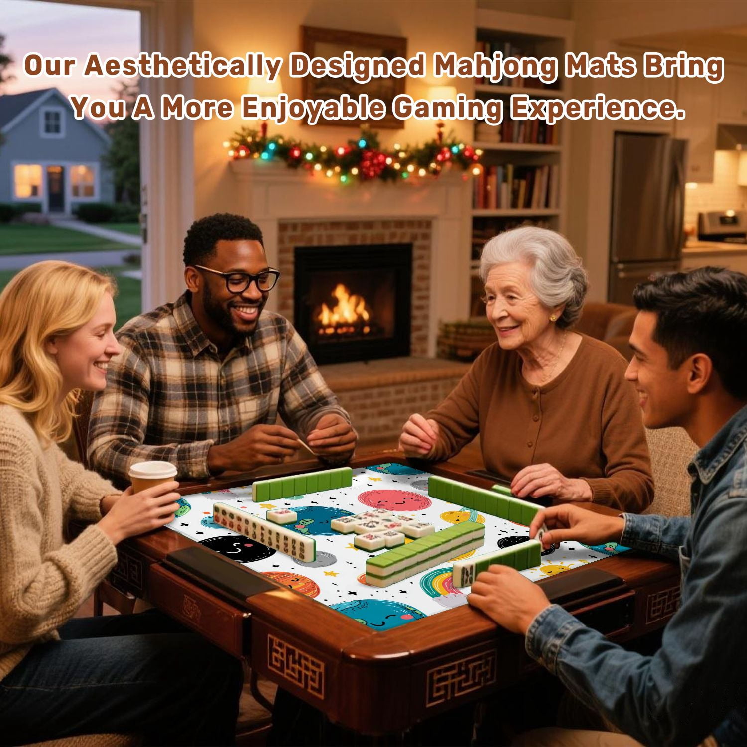 Mahjong Mat 31.5" x 31.5" Space Seamless Planets Solar System Sun Meteorite Non-Slip Noise Reduction American Mahjong Tiles Table Cover for Dominoes Poker Card Board Games Gift