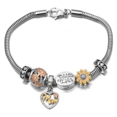 Connections from Hallmark Stainless Steel Tri-Color Mom Charm Bracelet, 7.75
