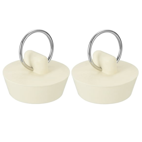 Uxcell Tub Drain Stopper, 2Pcs for 1-1/8" to 1-1/4" Rubber Bath Tub Drain Sink Stopper with Pull Ring for Kitchen Sink Bathroom Laundry, White