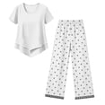 thumbnail image 5 of Women's Leaf Print Two-Piece Set, Asymmetric Top with Wide-Leg Cropped Pants, 5 of 6