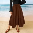 thumbnail image 2 of QATAINLAV Long Skirts for Women Drawstring Elastic High Waist A Line Skirt Summer Boho Flowy Tiered Skirt Beach Clothes Brown M, 2 of 7