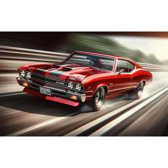 Wall Art Impressions 24x15in Poster Classic Super Sport Muscle car SS 396 on a highway