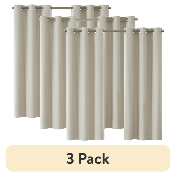 (3 pack) Eclipse Corte Solid Blackout Curtains, Set of 2, 63 Inch Long Blackout Curtains, 37" W x 63" L, Vanilla