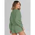 thumbnail image 2 of YOGAFOX Women's Fall Batwing Sleeve Top and Shorts 2 Piece Outfits Sweatsuit Green L, 2 of 5