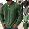 thumbnail image 2 of ZCFZJW Henley Knit Shirts for Men Big and Tall Regular Fit Casual Fall Spring Waffle Knited Quarter Button up Athletic T-Shirts Loose Lightweight Cozy Knitwear Tops with Pockets Green L, 2 of 9