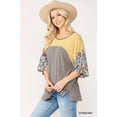 thumbnail image 5 of Colorblock Knit And Floral Print Mixed Top With Dolman Sleeve - Citron Mix, S, 5 of 11