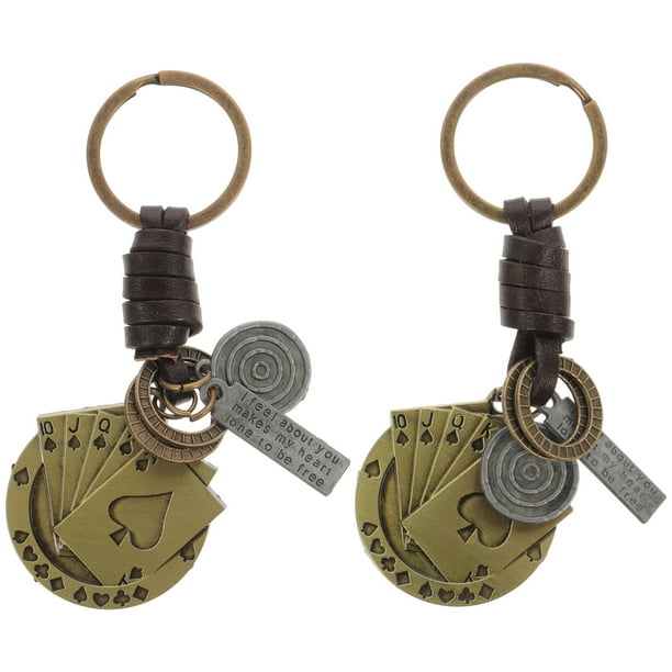 BRIGHTFUFU 2pcs poker llavero de llavero vintage llavero creativo de llavero de llave de llave colgante adorno