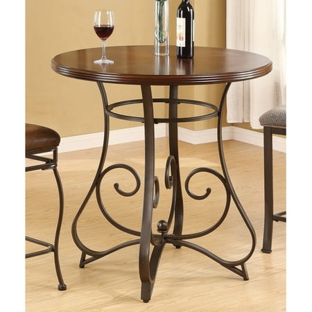 - ACME Tavio Round Bar Table in Walnut & Dark Bronze