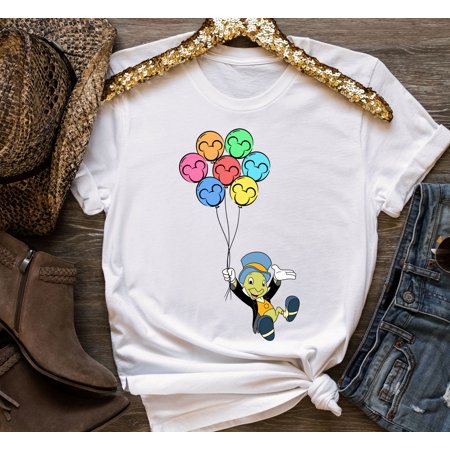 Disney Pinocchio Jiminy Cricket With Mickey Balloon T-Shirt, Disneyland Trip Shirt, Walt Disney World Shirt, Magic Kingdom Tee
