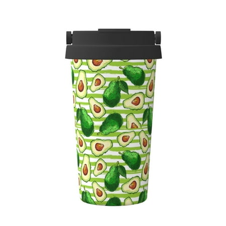 

Uemuo Avocado Green Striped Print Carry Insulated Coffee Mug Travel Mug with Hidden Handle Insulated Coffee Flask Leak-proof Travel Mug Insulated Mug for Office