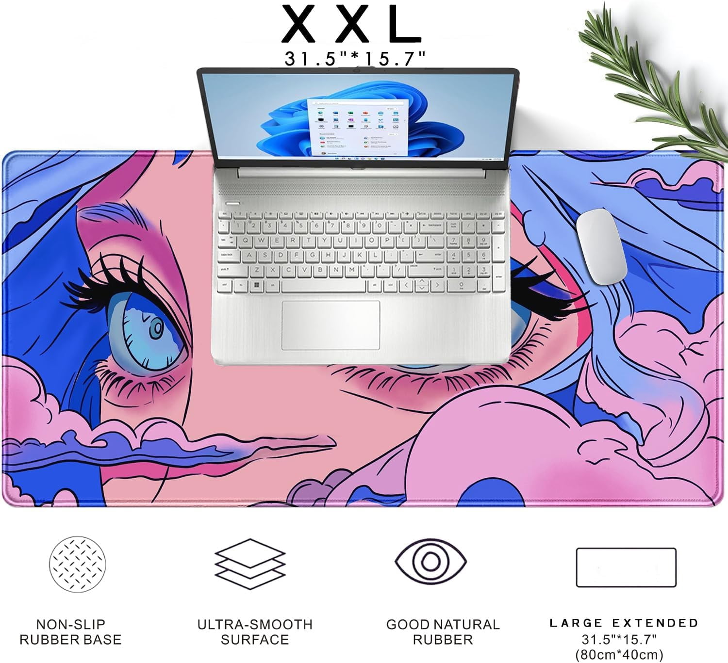 Anime Girl Loving Eye Desk Mat Desk Mat Pink Desk Pad Aesthetic Japanese Mouse Pad Large XXL Gaming Mousepad Computer Keyboard Mat Desk Matt for Desktop Office Decor Deskmat 31.5 X15.7In