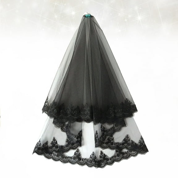 FONWILYO Elegant Black Bridal Veil with Lace and Gauze for Wedding Adds Charm to Your Special Day