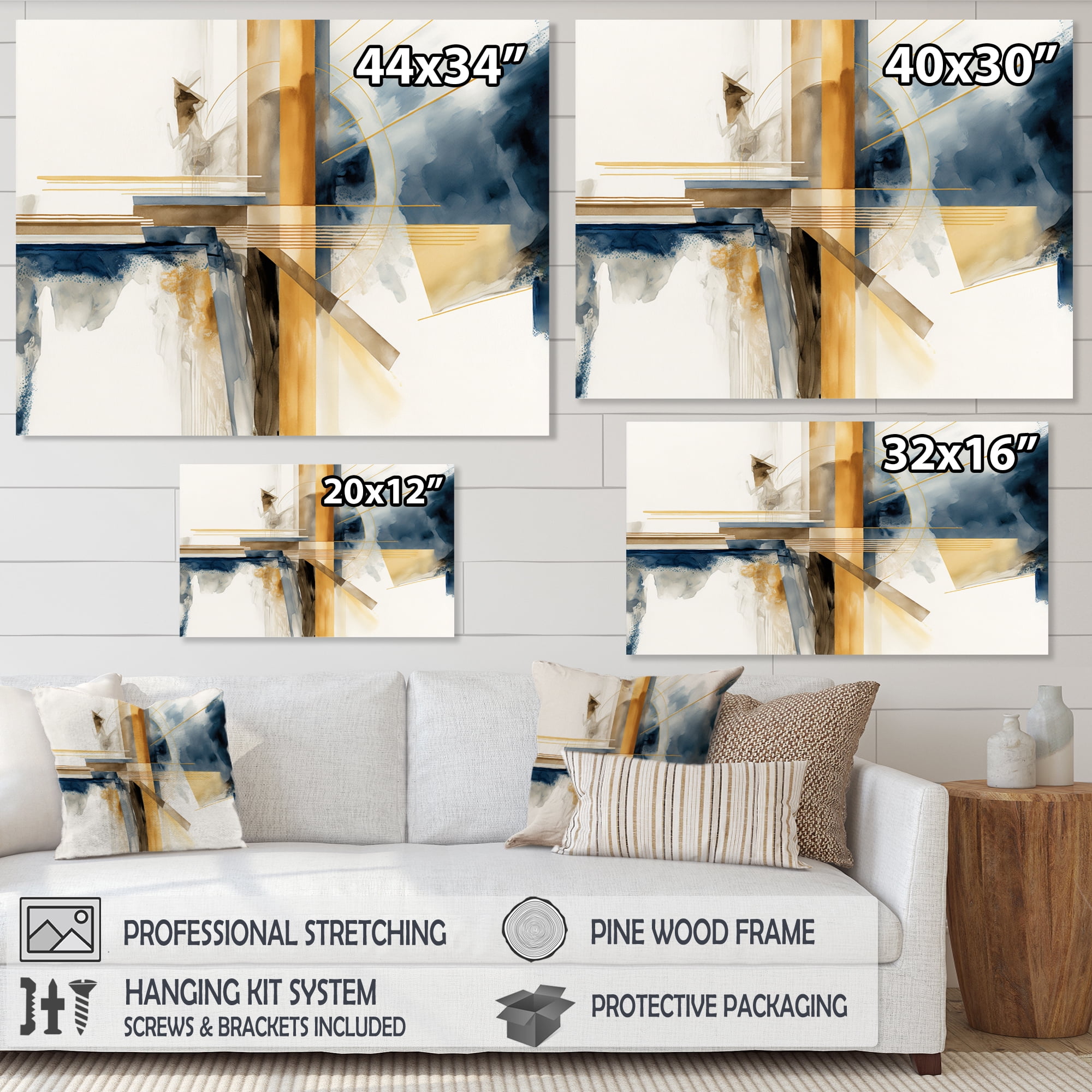 Designart Modern Blue And Gold Abstract IV Canvas Wall Art