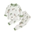 thumbnail image 4 of Odeerbi Toddler Boys Girls Pajama Sets Soft Cotton Long Johns Cartoon Printed Base Layer Set Thermal Underwear Set Casual Collar Long Sleeve Tops Printed Long Pants Outfit Sets Green, 4 of 4