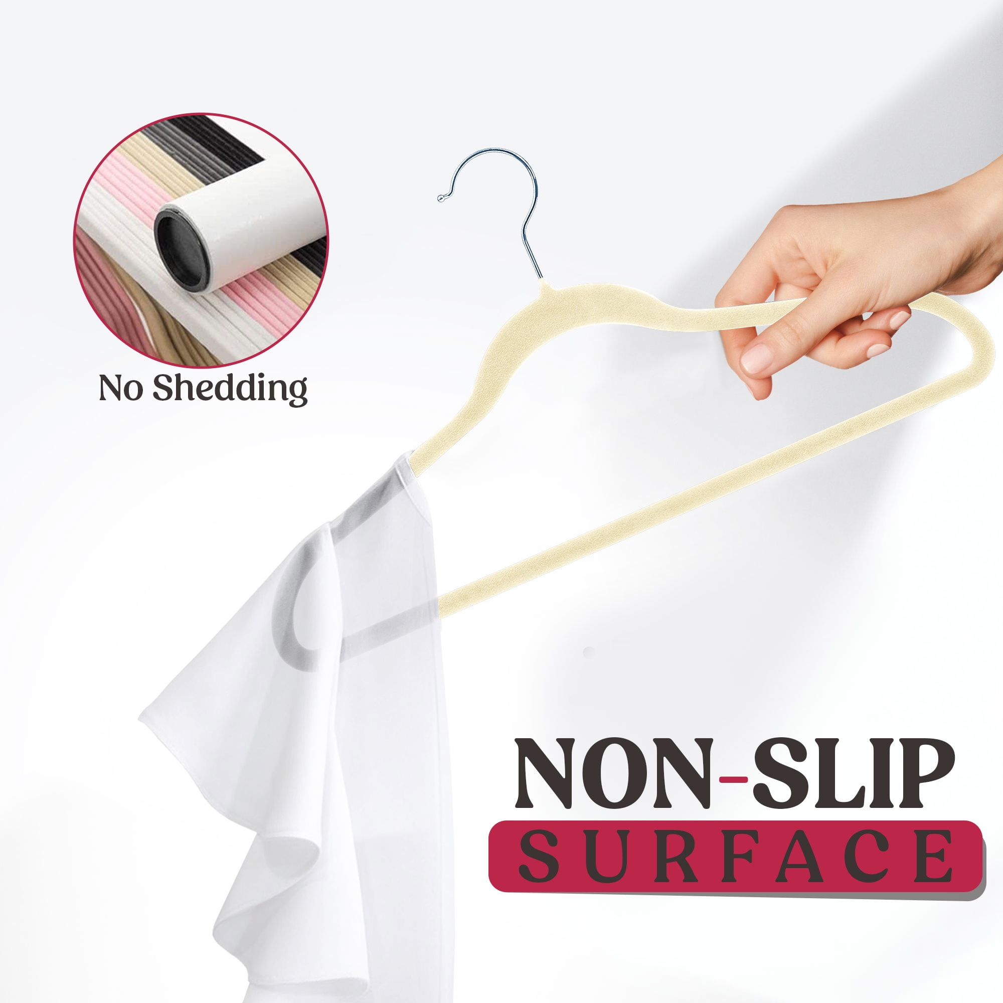 Lux Decor Collection Velvet Clothing Hangers 30 Pack, Non-Slip Space Saving, Ivory