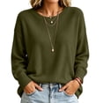 thumbnail image 2 of Womens Knit Sweaters Crewneck Long Sleeved Solid Pullover Sweater Tops Casual Loose Fit Fashion Soft Basic Knitwear, 2 of 6
