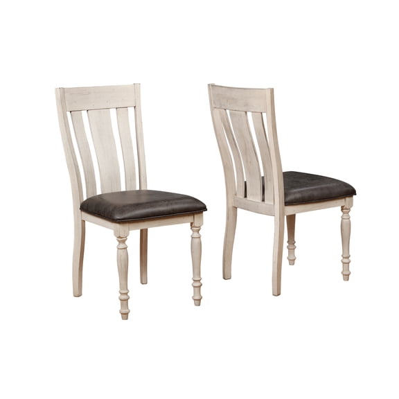 Dining Chair Set of 2 with Turned Legs and Distressed Oak Finish White