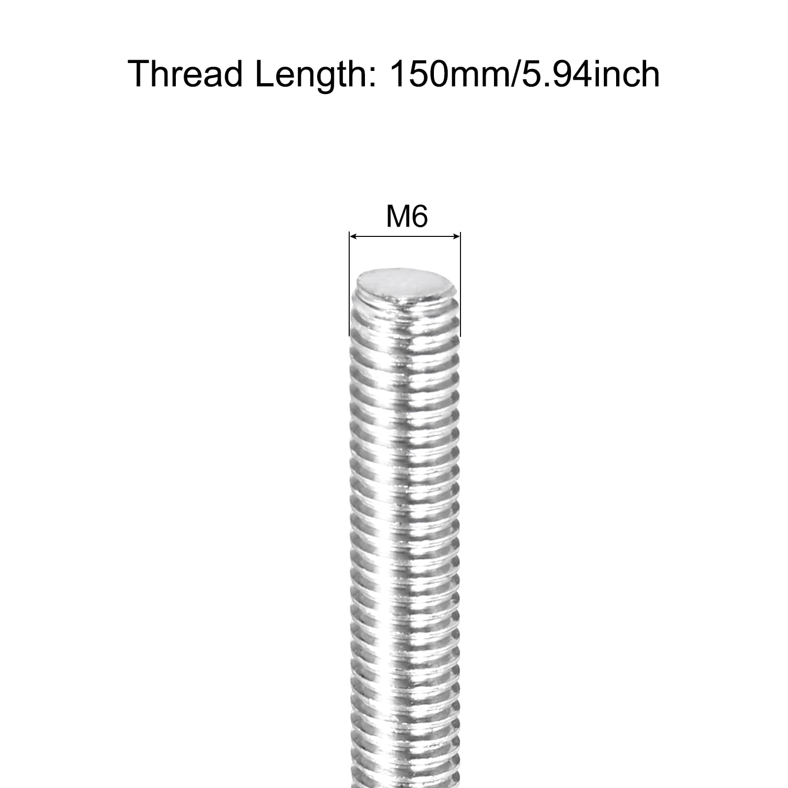 20Pack Fully Threaded Rod M6 x 150mm 1mm Thread Pitch 304 Stainless Steel Right Hand Threaded Rods Bar Studs