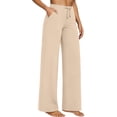 thumbnail image 3 of Lcziwo Wide Leg Yoga Pants for Women Fleece Lined Drawstring Casual Trouser Workout Fitness Work Thermal Pants with Pockets Beige,XL, 3 of 9